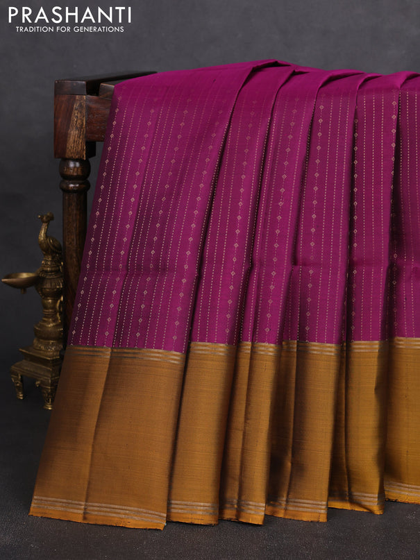 Pure soft silk saree purple and dark mustard with allover zari weaves and rettapet zari woven border