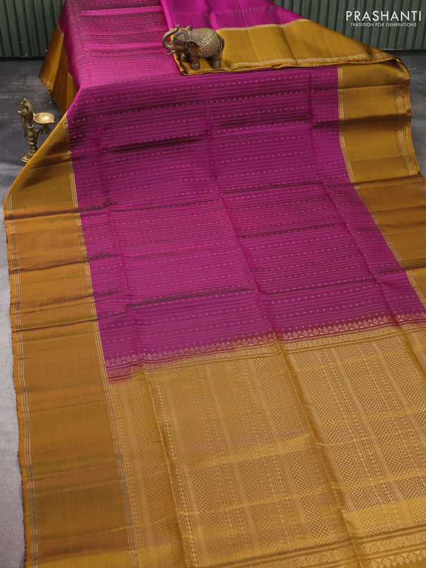 Pure soft silk saree purple and dark mustard with allover zari weaves and rettapet zari woven border