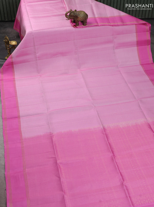 Pure soft silk saree lotus pink and pink with allover zari weaves and rettapet zari woven border