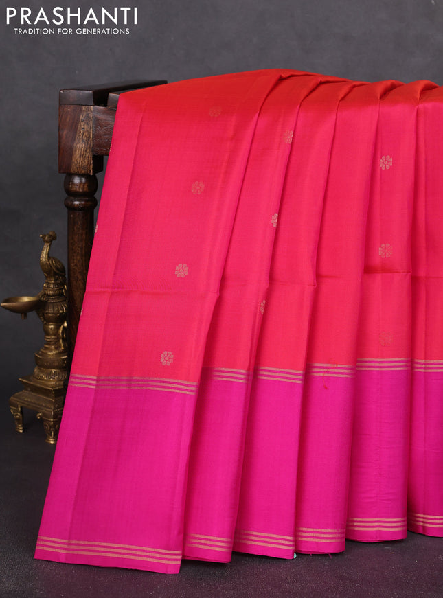 Pure soft silk saree dual shade of pink and magenta pink with zari woven buttas and long rettapet zari woven border
