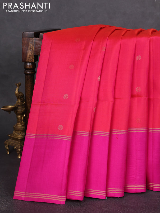 Pure soft silk saree dual shade of pink and magenta pink with zari woven buttas and long rettapet zari woven border