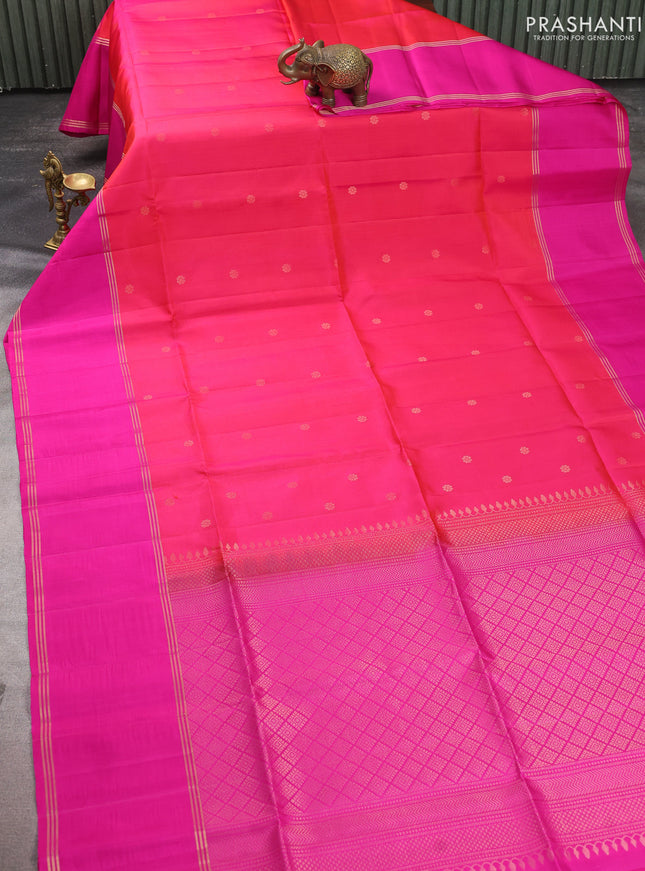Pure soft silk saree dual shade of pink and magenta pink with zari woven buttas and long rettapet zari woven border