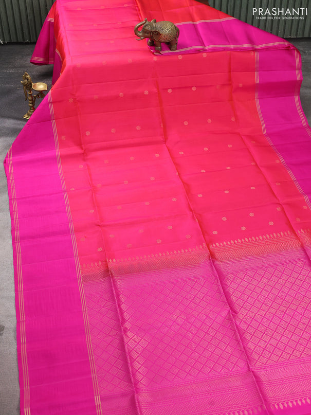 Pure soft silk saree dual shade of pink and magenta pink with zari woven buttas and long rettapet zari woven border
