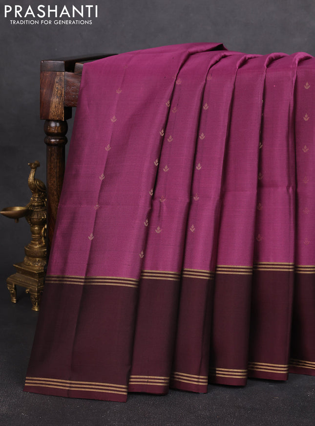 Pure soft silk saree mauve pink and deep maroon with allover zari woven buttas and long rettapet zari woven border