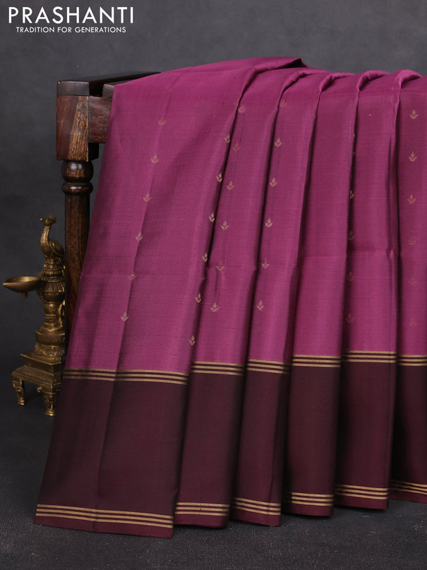 Pure soft silk saree mauve pink and deep maroon with allover zari woven buttas and long rettapet zari woven border