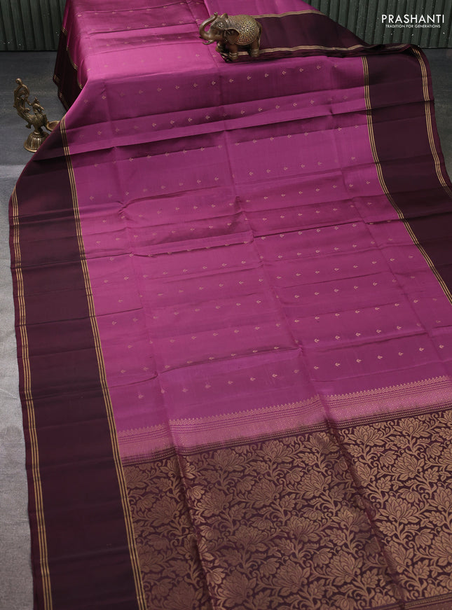 Pure soft silk saree mauve pink and deep maroon with allover zari woven buttas and long rettapet zari woven border