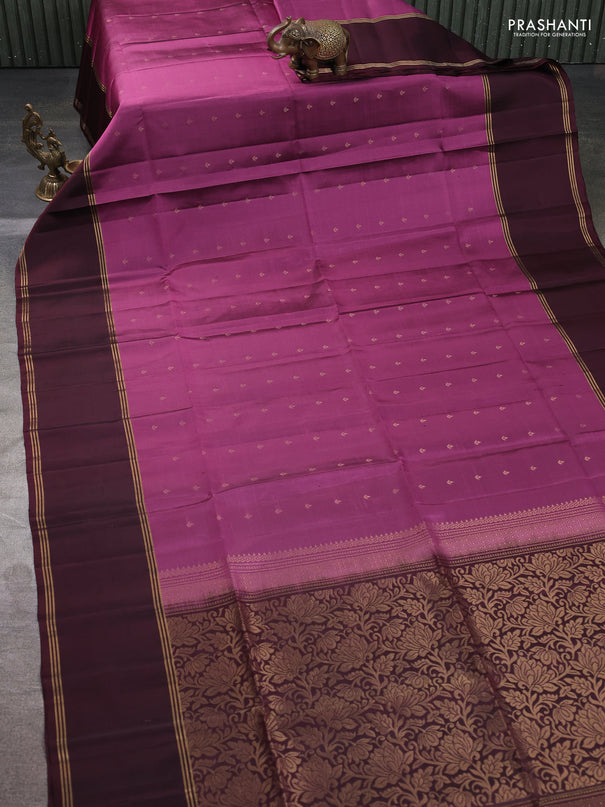 Pure soft silk saree mauve pink and deep maroon with allover zari woven buttas and long rettapet zari woven border