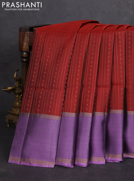 Pure soft silk saree maroon and lavender with allover zari weaves and long rettapet zari woven border