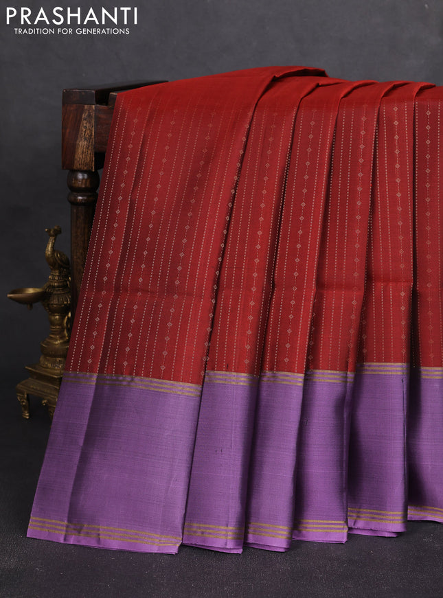 Pure soft silk saree maroon and lavender with allover zari weaves and long rettapet zari woven border