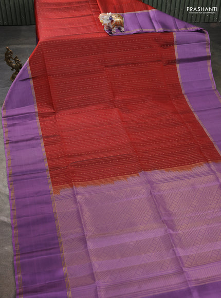 Pure soft silk saree maroon and lavender with allover zari weaves and long rettapet zari woven border