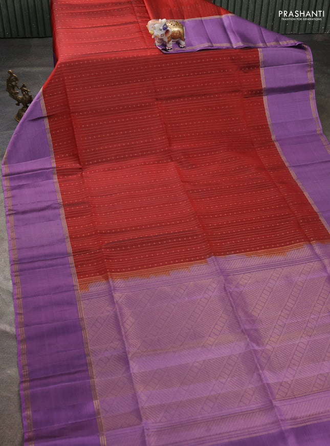 Pure soft silk saree maroon and lavender with allover zari weaves and long rettapet zari woven border