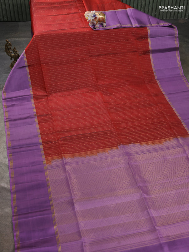 Pure soft silk saree maroon and lavender with allover zari weaves and long rettapet zari woven border