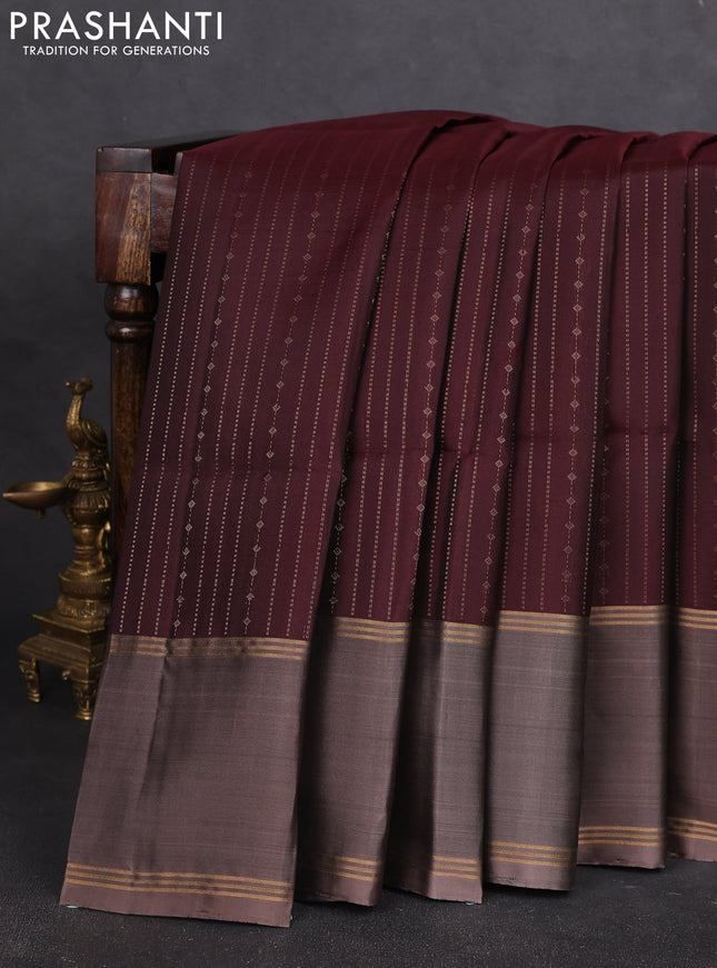 Pure soft silk saree coffee brown and grey with allover zari weaves & buttas and rettapet zari woven border