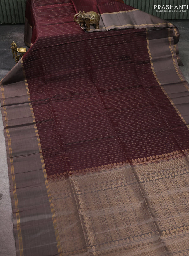 Pure soft silk saree coffee brown and grey with allover zari weaves & buttas and rettapet zari woven border
