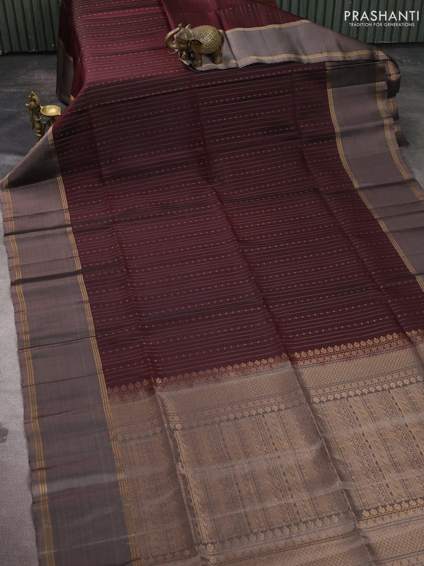 Pure soft silk saree coffee brown and grey with allover zari weaves & buttas and rettapet zari woven border