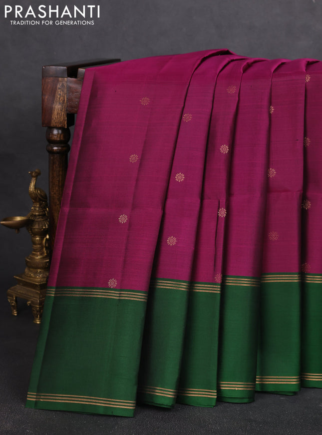 Pure soft silk saree purple and green with zari woven buttas and rettapet zari woven border