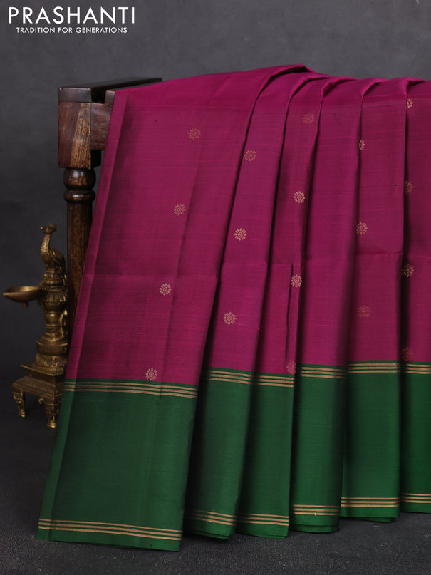 Pure soft silk saree purple and green with zari woven buttas and rettapet zari woven border