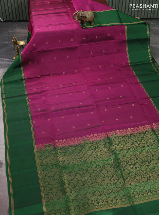 Pure soft silk saree purple and green with zari woven buttas and rettapet zari woven border