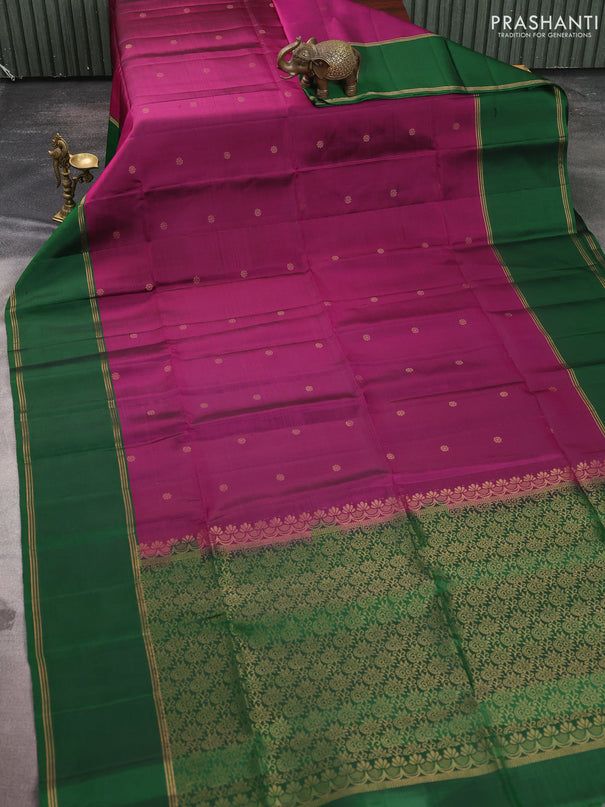 Pure soft silk saree purple and green with zari woven buttas and rettapet zari woven border
