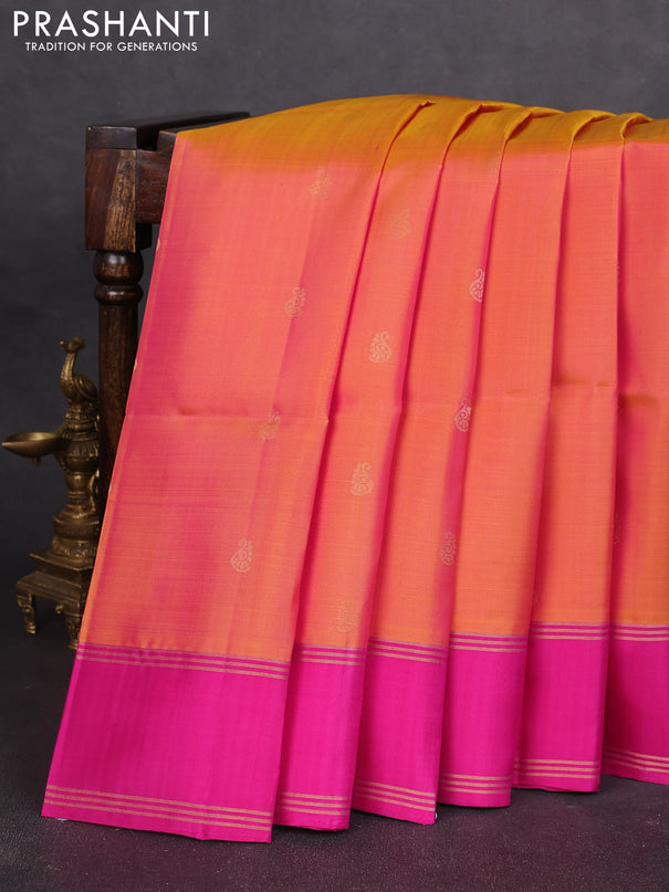 Pure soft silk saree dual shade of pinkish yellow and pink with zari woven buttas and rettapet zari woven border