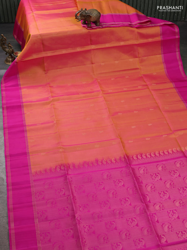 Pure soft silk saree dual shade of pinkish yellow and pink with zari woven buttas and rettapet zari woven border