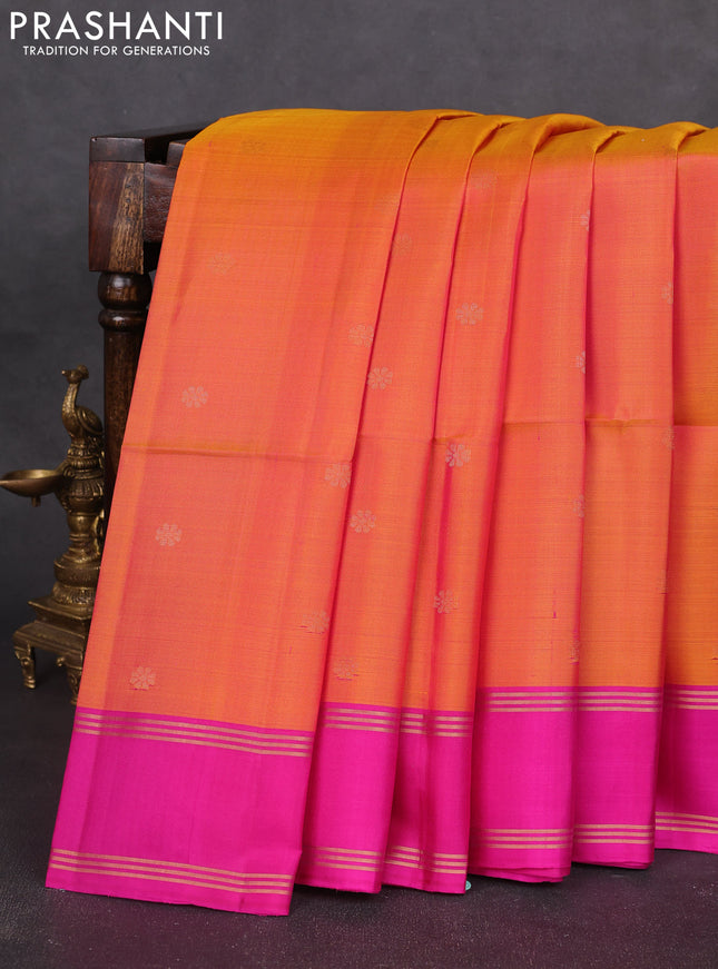 Pure soft silk saree dual shade of pinkish orange and pink with allover zari woven buttas and rettapet zari woven border