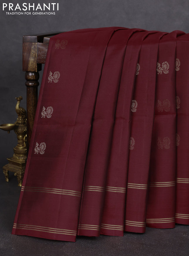 Pure soft silk saree maroon with annam zari woven buttas and rettapet zari woven border
