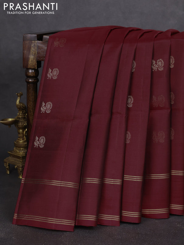Pure soft silk saree maroon with annam zari woven buttas and rettapet zari woven border