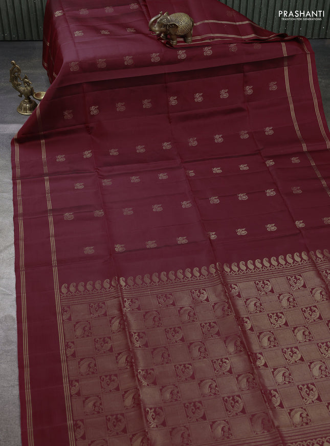 Pure soft silk saree maroon with annam zari woven buttas and rettapet zari woven border