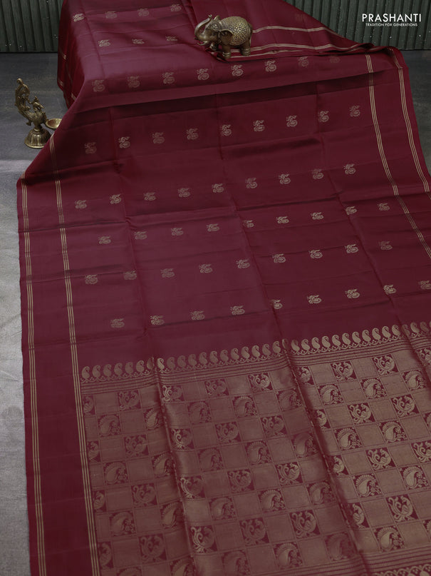 Pure soft silk saree maroon with annam zari woven buttas and rettapet zari woven border