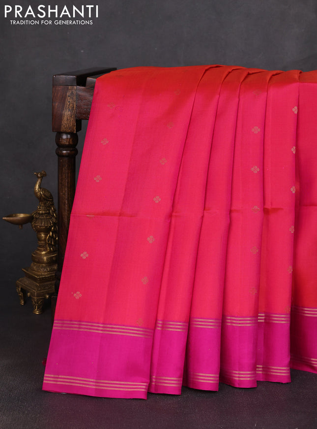 Pure soft silk saree pink and magenta pink with zari woven buttas and rettapet zari woven border