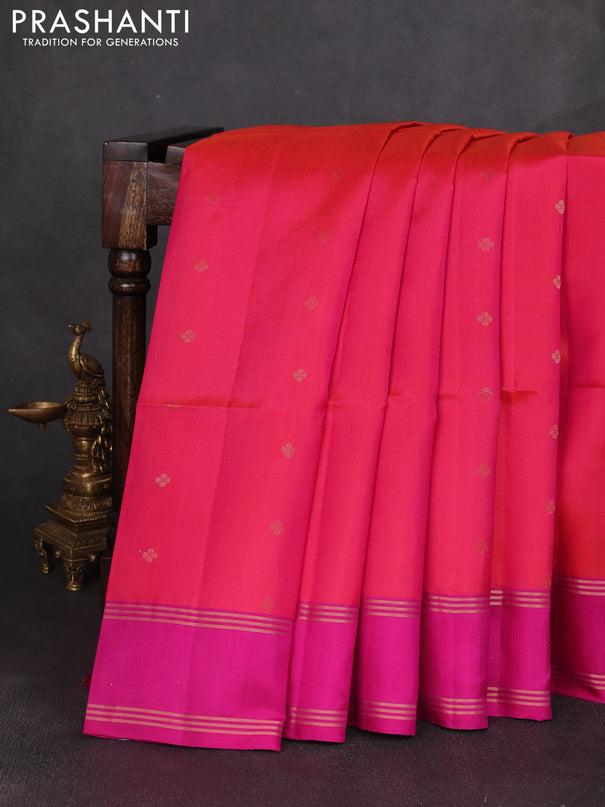 Pure soft silk saree pink and magenta pink with zari woven buttas and rettapet zari woven border