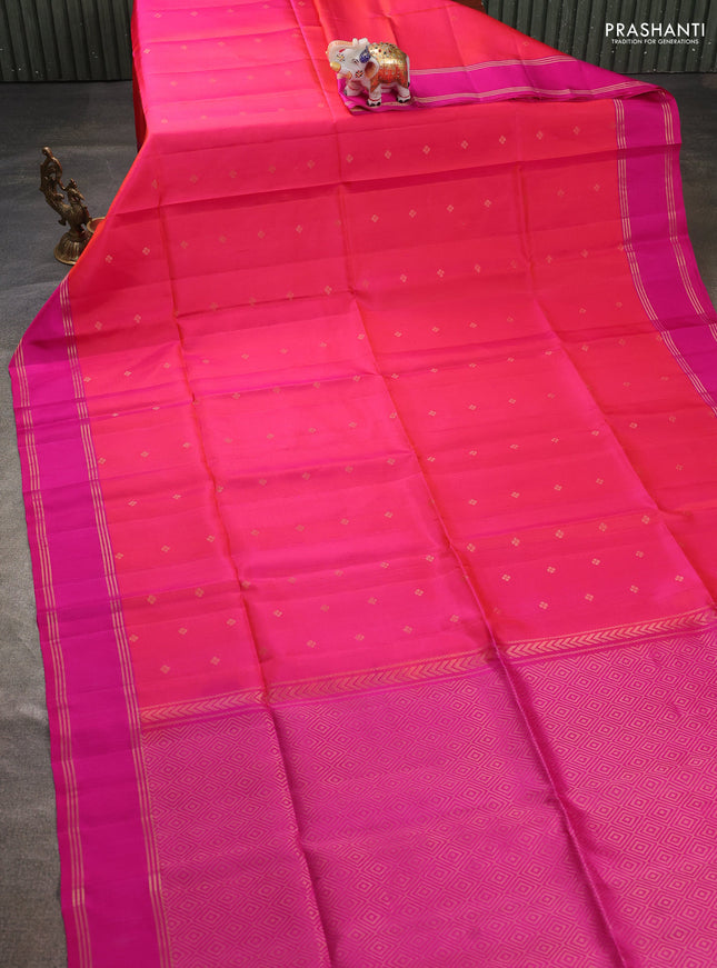 Pure soft silk saree pink and magenta pink with zari woven buttas and rettapet zari woven border