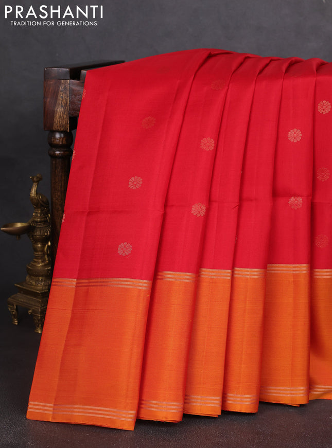 Pure soft silk saree red and mustard yellow with zari woven buttas and rettapet zari woven border
