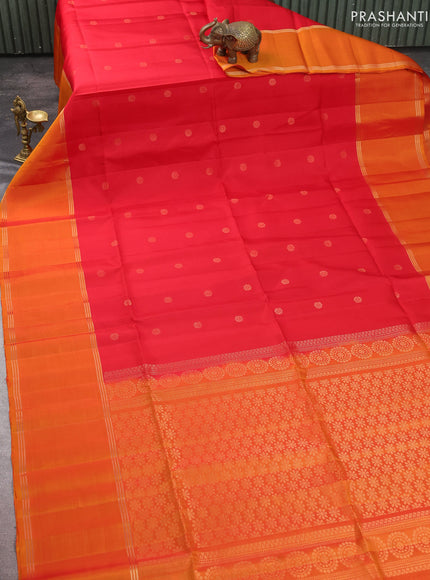 Pure soft silk saree red and mustard yellow with zari woven buttas and rettapet zari woven border