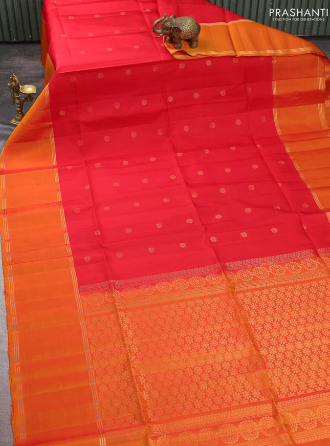 Pure soft silk saree red and mustard yellow with zari woven buttas and rettapet zari woven border
