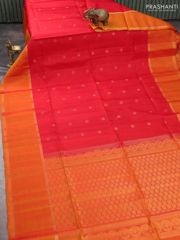 Pure soft silk saree red and mustard yellow with zari woven buttas and rettapet zari woven border