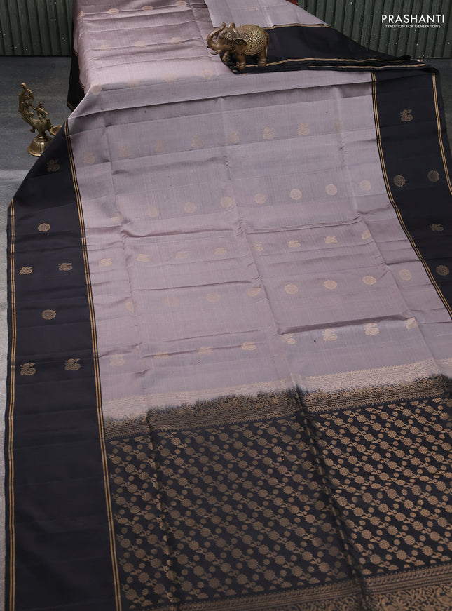 Pure soft silk saree grey and black with zari woven buttas and rettapet zari woven butta border