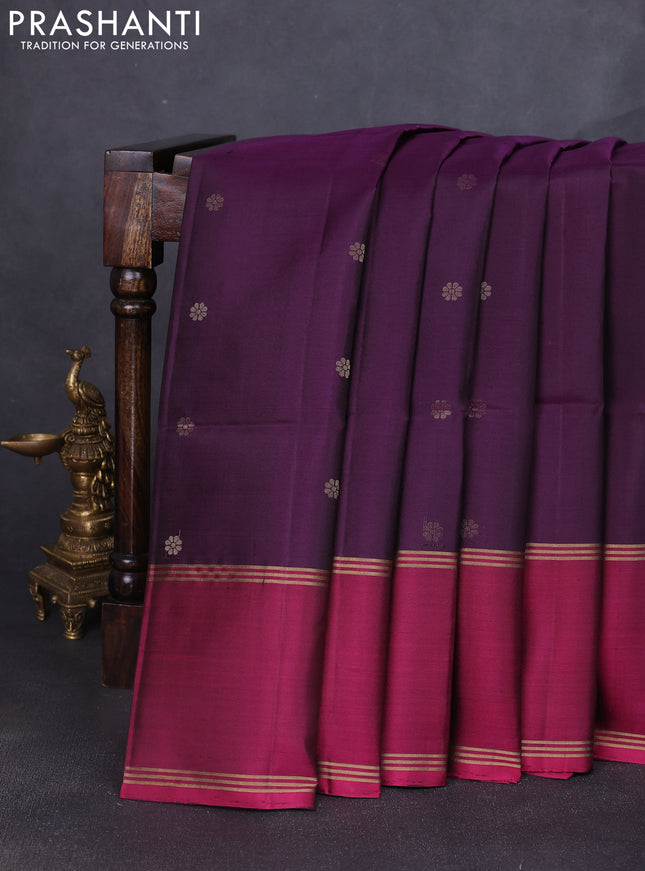 Pure soft silk saree purple and pink with allover zari woven buttas and rettapet zari woven border