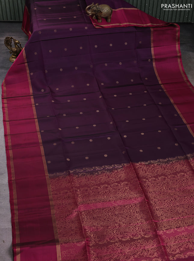 Pure soft silk saree purple and pink with allover zari woven buttas and rettapet zari woven border