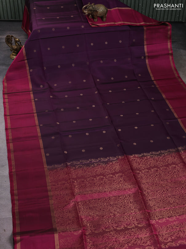 Pure soft silk saree purple and pink with allover zari woven buttas and rettapet zari woven border