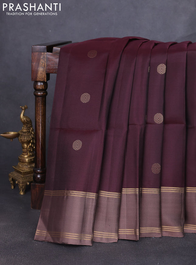 Pure soft silk saree coffee brown and pastel brown with allover zari woven buttas and rettapet zari woven border