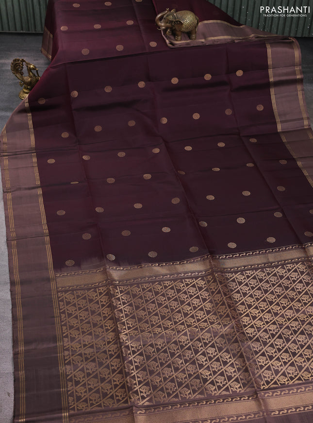 Pure soft silk saree coffee brown and pastel brown with allover zari woven buttas and rettapet zari woven border
