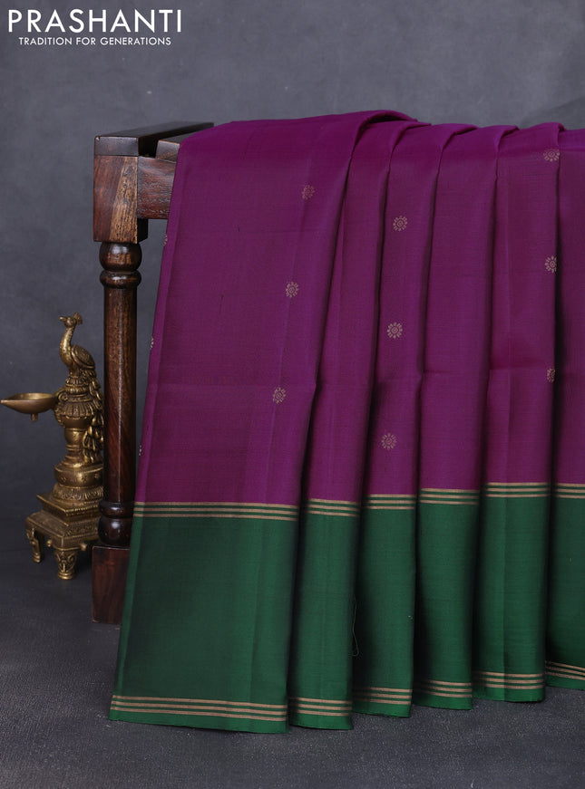 Pure soft silk saree purple and green with allover zari woven buttas and rettapet zari woven border