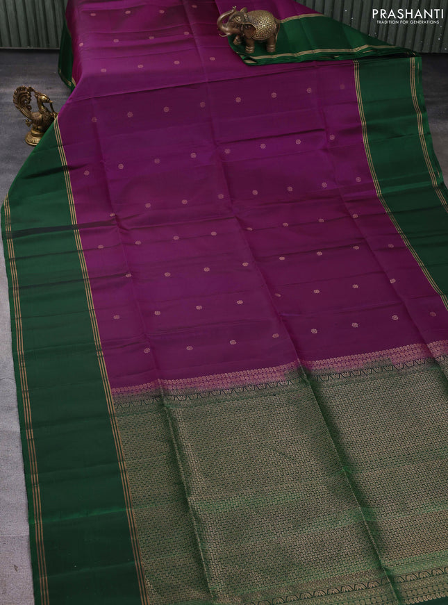 Pure soft silk saree purple and green with allover zari woven buttas and rettapet zari woven border