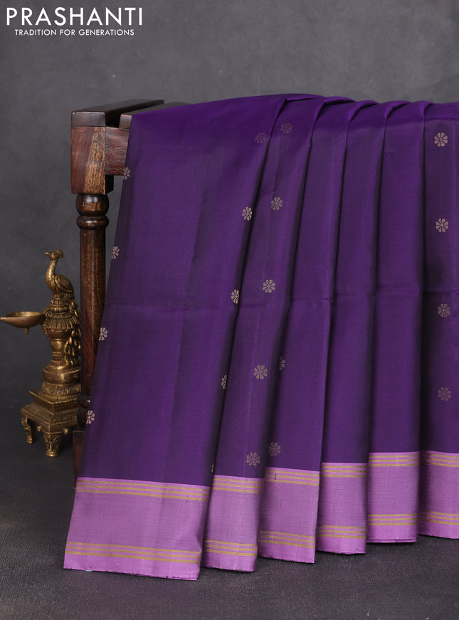 Pure soft silk saree purple and lavender with allover zari woven buttas and rettapet zari woven border