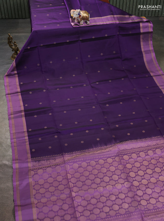 Pure soft silk saree purple and lavender with allover zari woven buttas and rettapet zari woven border