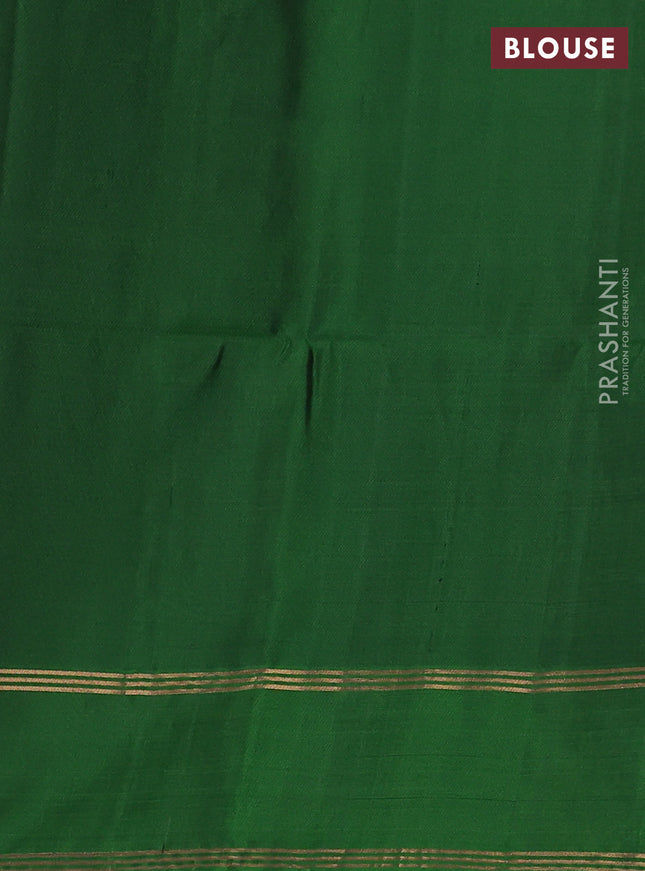 Pure soft silk saree dark mustard and green with allover zari woven buttas and rettapet zari woven border