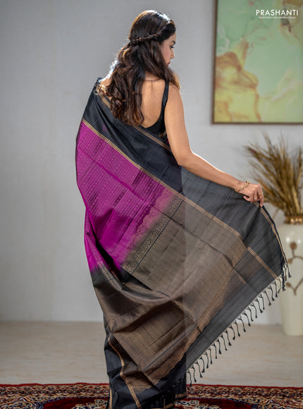 Pure soft silk saree purple and black with allover zari stripe & buttas and rettapet zari woven border