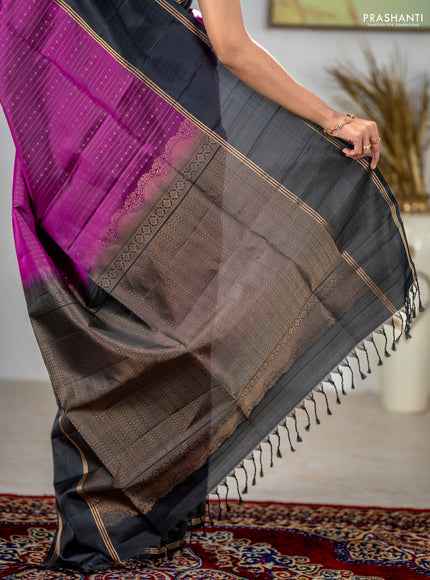 Pure soft silk saree purple and black with allover zari stripe & buttas and rettapet zari woven border